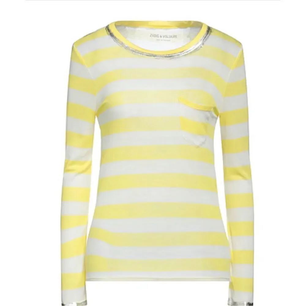 ZADIG&VOLTAIRE Long Sleeve Tâin Yellow Stripes NWT SizeâMedium